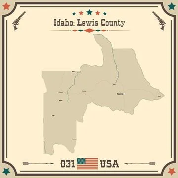 Large and accurate map of Lewis County, Idaho, USA with vintage colors. Stock Illustration