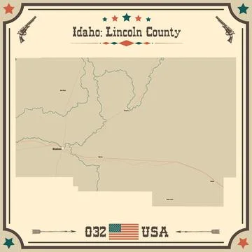 Large and accurate map of Lincoln County, Idaho, USA with vintage colors. Stock Illustration