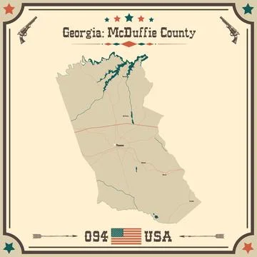 Large and accurate map of McDuffie County, Georgia, USA with vintage colors. Stock Illustration