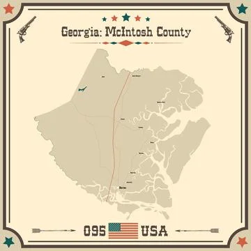 Large and accurate map of McIntosh County, Georgia, USA with vintage colors. Stock Illustration
