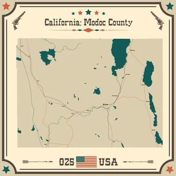 Large and accurate map of Modoc County, California, USA with vintage colors. Stock Illustration