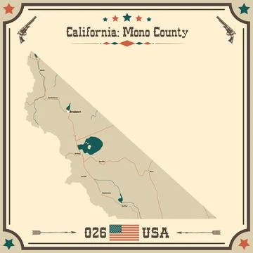 Large and accurate map of Mono County, California, USA with vintage colors. Stock Illustration