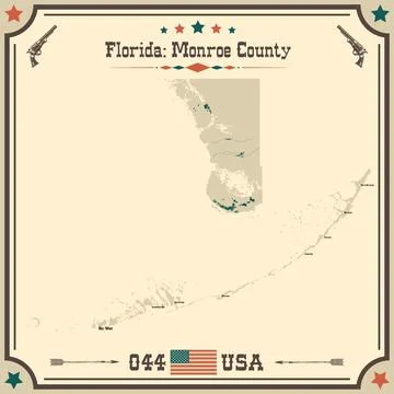 Large and accurate map of Monroe County, Florida, USA with vintage colors. Stock Illustration