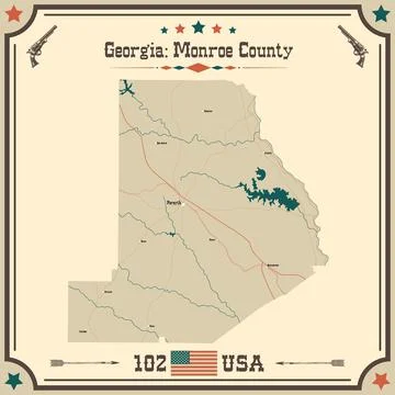 Large and accurate map of Monroe County, Georgia, USA with vintage colors. Stock Illustration