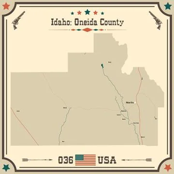 Large and accurate map of Oneida County, Idaho, USA with vintage colors. Stock Illustration