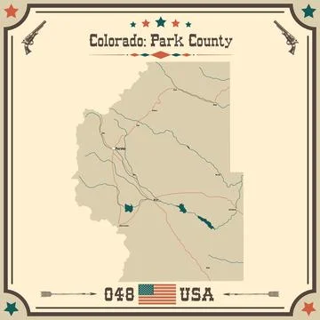 Large and accurate map of Park County, Colorado, USA with vintage colors. Ilustração Stock