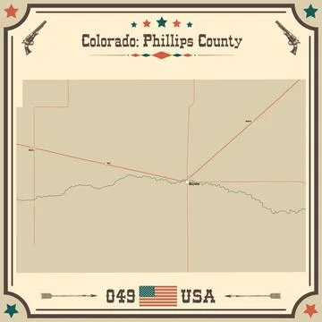 Large and accurate map of Phillips County, Colorado, USA with vintage colors. Stock Illustration