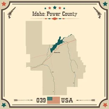 Large and accurate map of Power County, Idaho, USA with vintage colors. Stock Illustration