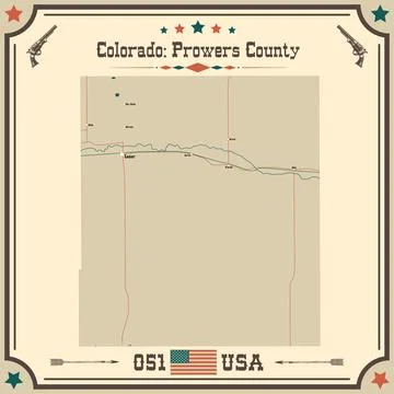 Large and accurate map of Prowers County, Colorado, USA with vintage colors. Stock Illustration