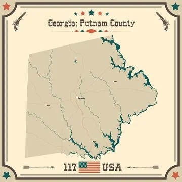 Large and accurate map of Putnam County, Georgia, USA with vintage colors. Stock Illustration
