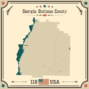 Large and accurate map of Quitman County, Georgia, USA with vintage colors. Stock Illustration