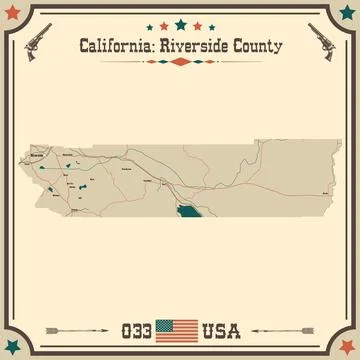 Large and accurate map of Riverside County, California, USA with vintage co.. Stock Illustration