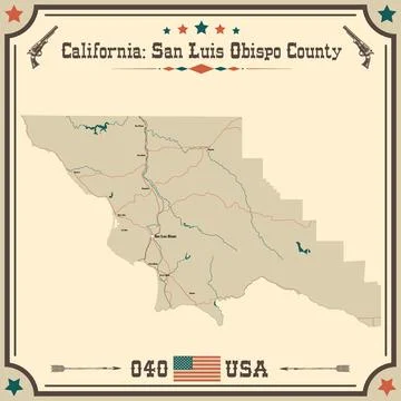 Large and accurate map of San Luis Obispo County, California, USA with vint.. Stock Illustration