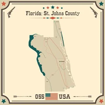 Large and accurate map of St. Johns County, Florida, USA with vintage colors. Stock Illustration