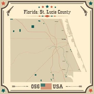 Large and accurate map of St. Lucie County, Florida, USA with vintage colors. Stock Illustration