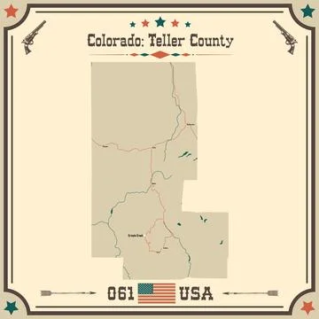 Large and accurate map of Teller County, Colorado, USA with vintage colors. Stock Illustration