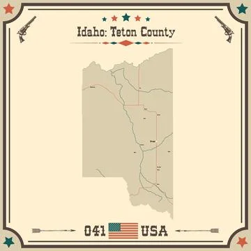 Large and accurate map of Teton County, Idaho, USA with vintage colors. Stock Illustration