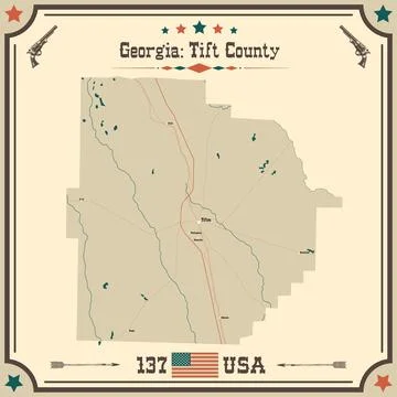 Large and accurate map of Tift County, Georgia, USA with vintage colors. Stock Illustration