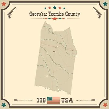 Large and accurate map of Toombs County, Georgia, USA with vintage colors. Stock Illustration