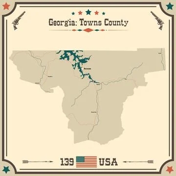 Large and accurate map of Towns County, Georgia, USA with vintage colors. Stock Illustration