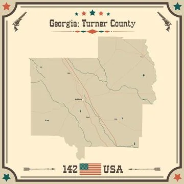 Large and accurate map of Turner County, Georgia, USA with vintage colors. Stock Illustration