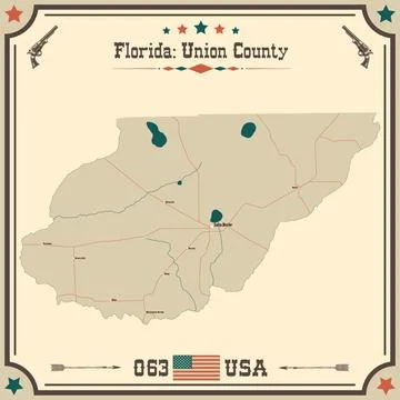 Large and accurate map of Union County, Florida, USA with vintage colors. Stock Illustration