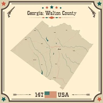 Large and accurate map of Walton County, Georgia, USA with vintage colors. Stock Illustration
