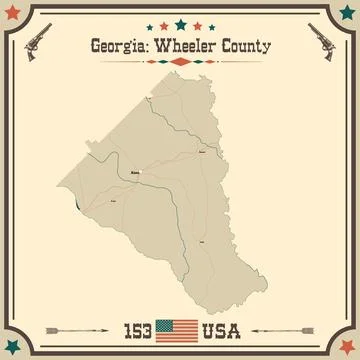 Large and accurate map of Wheeler County, Georgia, USA with vintage colors. Stock Illustration