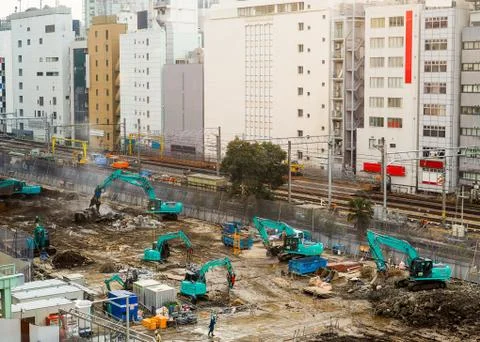 Large and active building construction site. Stock Photos