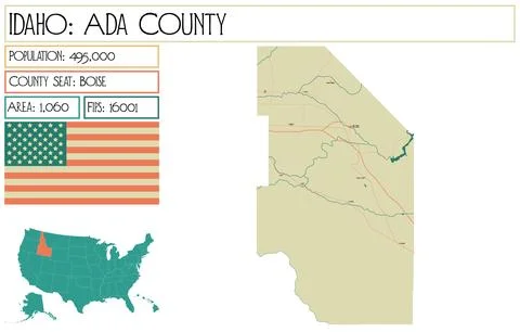 Large and detailed map of Ada County in Idaho USA. Stock Illustration