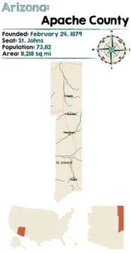 Large and detailed map of Apache county in Arizona Illustrazione stock