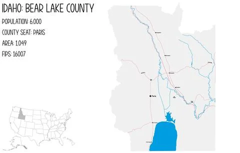 Large and detailed map of Bear Lake County in Idaho, USA. イラスト素材