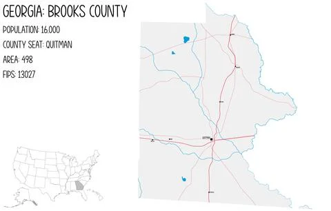Large and detailed map of Brooks County in Georgia, USA. Stock Illustration