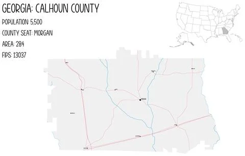 Large and detailed map of Calhoun County in Georgia, USA. Stock Illustration