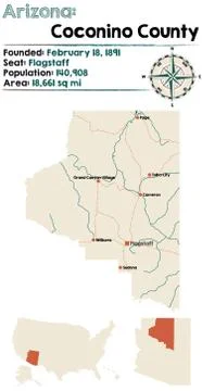 Large and detailed map of Coconino county in Arizona Stock Illustration