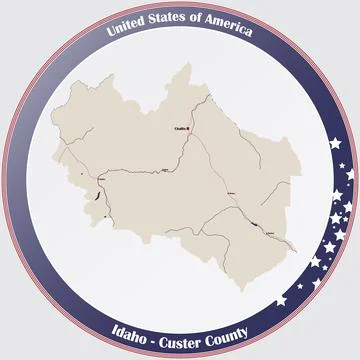 Large and detailed map of Custer county in Idaho, USA. Stock Illustration