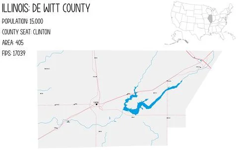 Large and detailed map of De Witt County in Illinois, USA. Stock Illustration