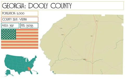 Large and detailed map of Dooly County in Georgia USA. Stock Illustration