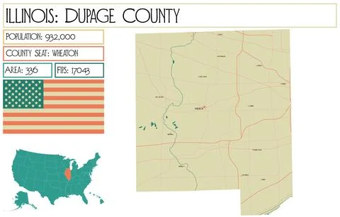 Large and detailed map of Dupage County in Illinois USA. Stock Illustration
