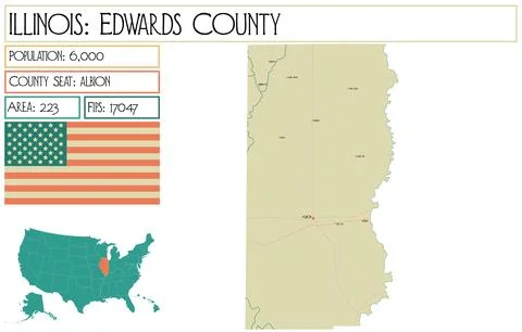 Large and detailed map of Edwards County in Illinois USA. Stock Illustration