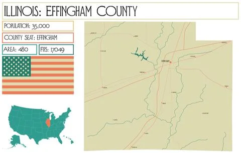 Large and detailed map of Effingham County in Illinois USA. Stock Illustration