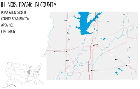 Large and detailed map of Franklin County in Illinois, USA. Stock Illustration