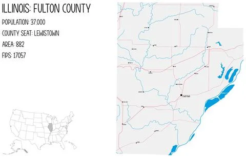 Large and detailed map of Fulton County in Illinois, USA. Stock Illustration