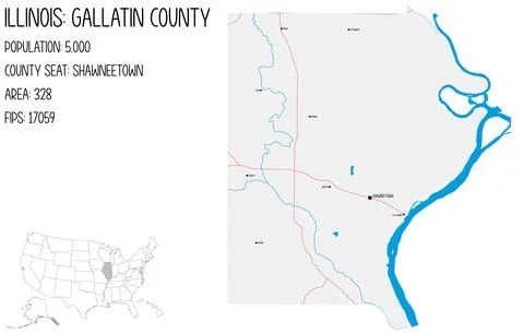 Large and detailed map of Gallatin County in Illinois, USA. Stock Illustration