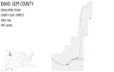Large and detailed map of Gem County in Idaho, USA. Stock Illustration