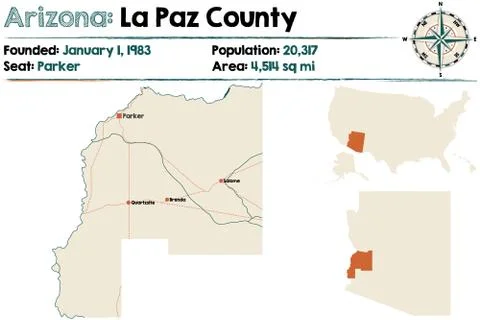 Large and detailed map of La Paz county in Arizona Illustrazione stock