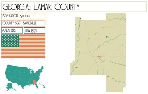 Large and detailed map of Lamar County in Georgia USA. Stock Illustration
