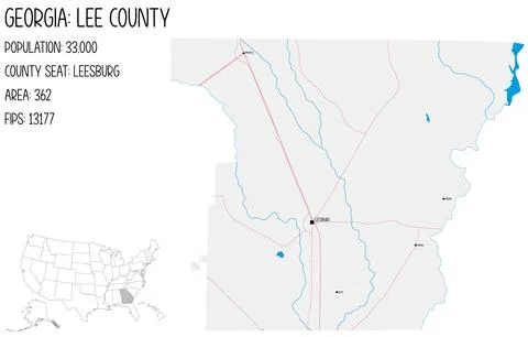Large and detailed map of Lee County in Georgia, USA. Stock Illustration