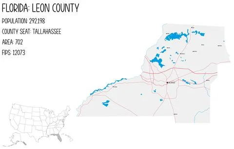 Large and detailed map of Leon County in Florida, USA. Stock Illustration