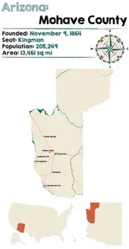 Large and detailed map of Mohave county in Arizona Stock Illustration